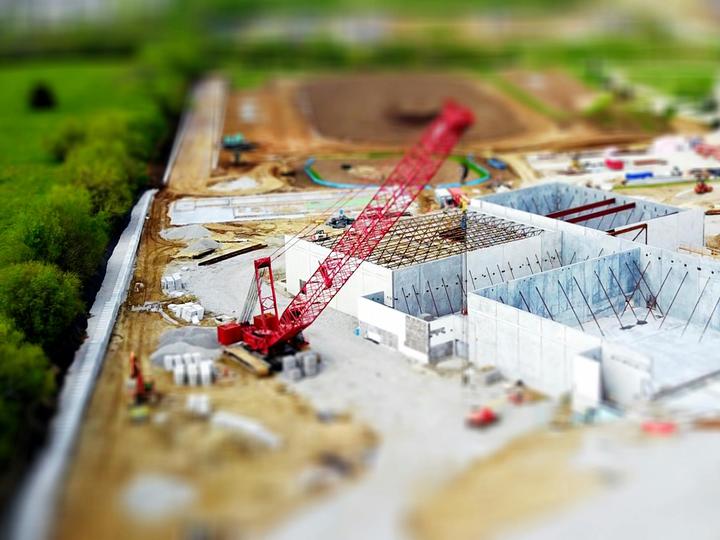 ariel view of a construction site with a crane