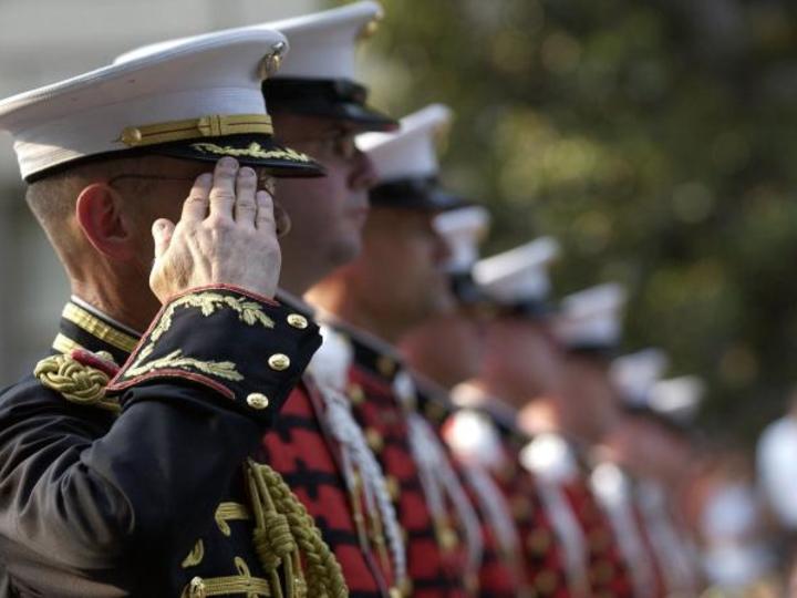 soldiers standing in line saluting