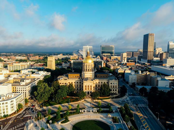 Aerial view of Atlanta, Georgia showing the State capitol.