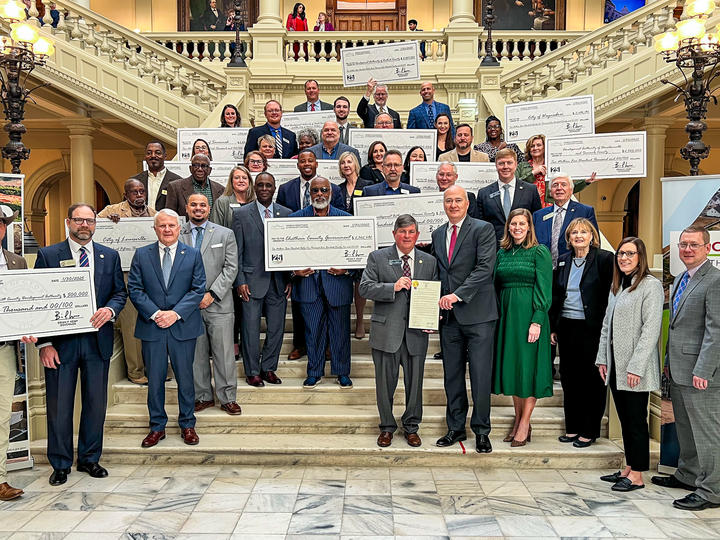 Communities that were awarded by the OneGeorgia Authority this fiscal year came to the Georgia Capitol Building on Jan. 30, 2025, to accept ceremonious checks and celebrate the merits of the program.