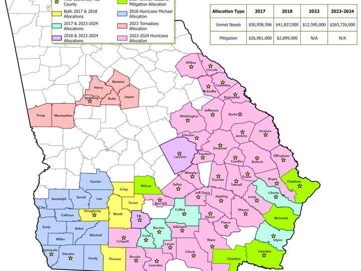 CDBG-DR map for 2017, 2018, 2023, and 2023-2024
