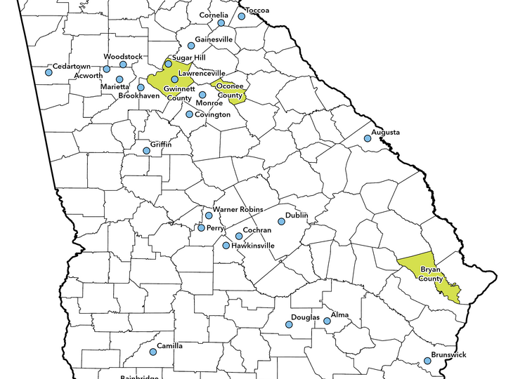 State of Georgia map with the 2026 PlanFirst Communities highlighted..