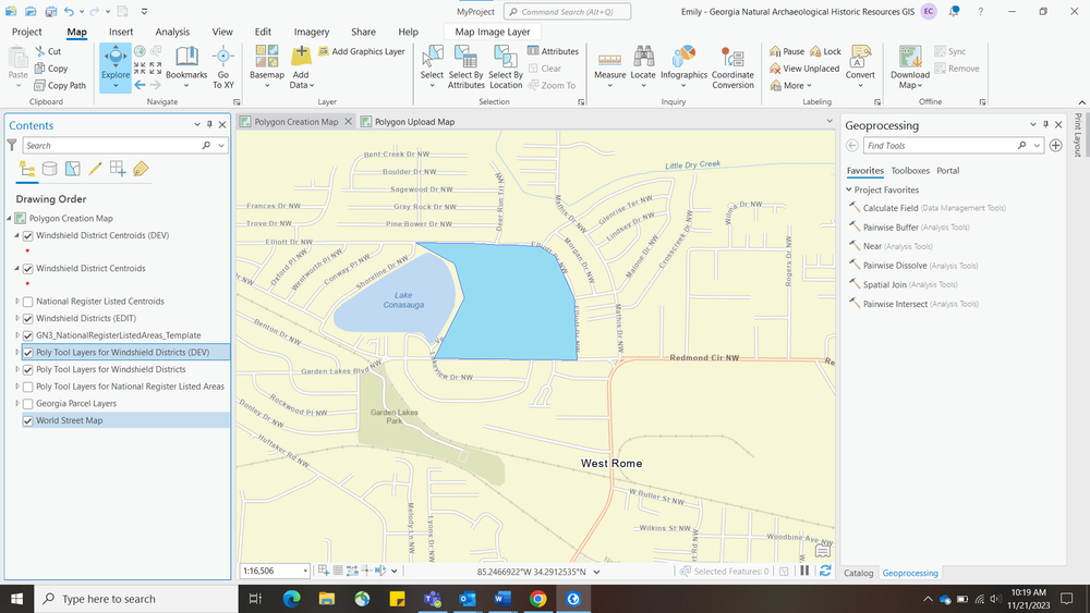 Screen shot of application with illustrated map