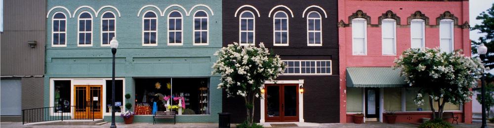 store fronts in a downtown area