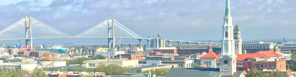 a big river with a bridge and a town