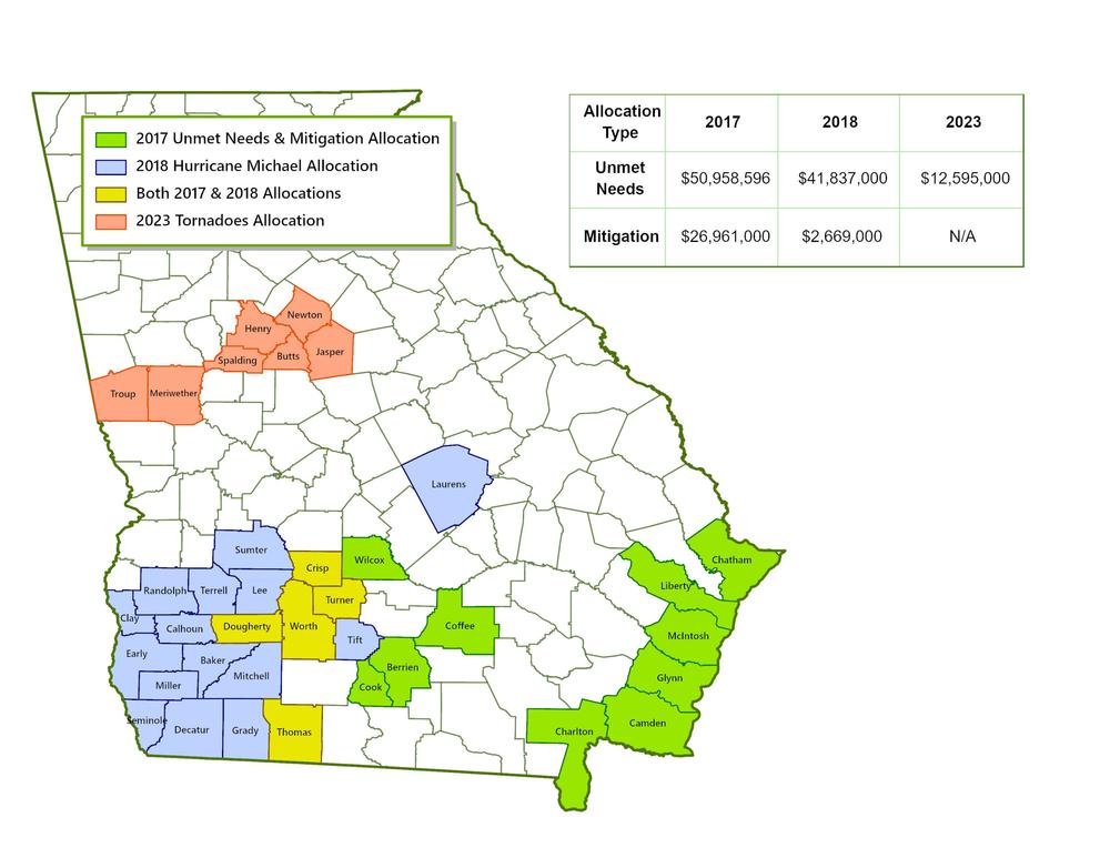 CDBG-DR map for 2017, 2018, and 2023