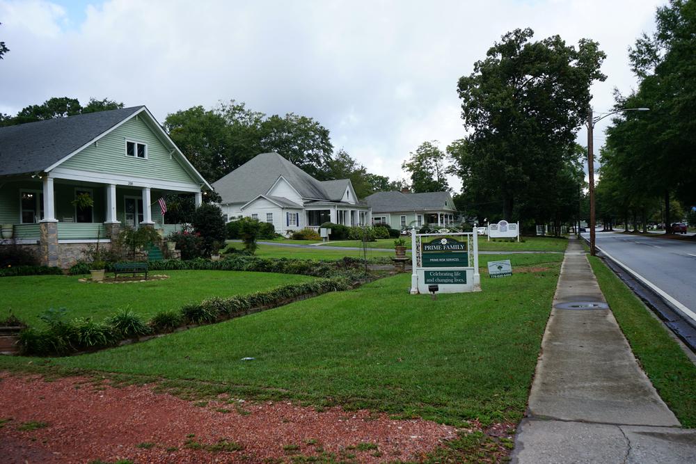 Streetscape of a historic residential neighborhood