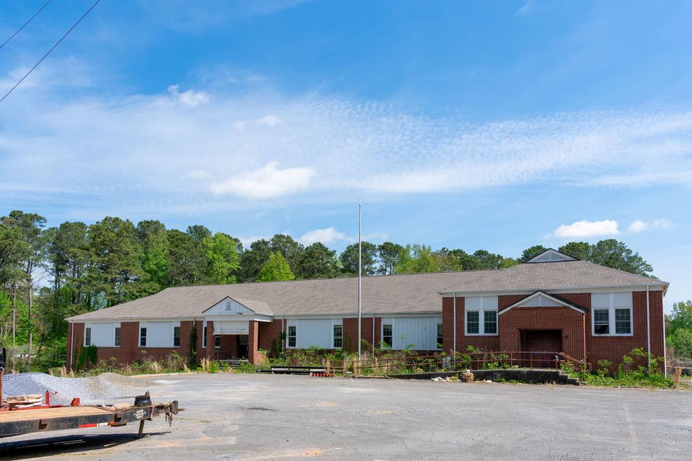 Rural elementary school building in slight disrepair