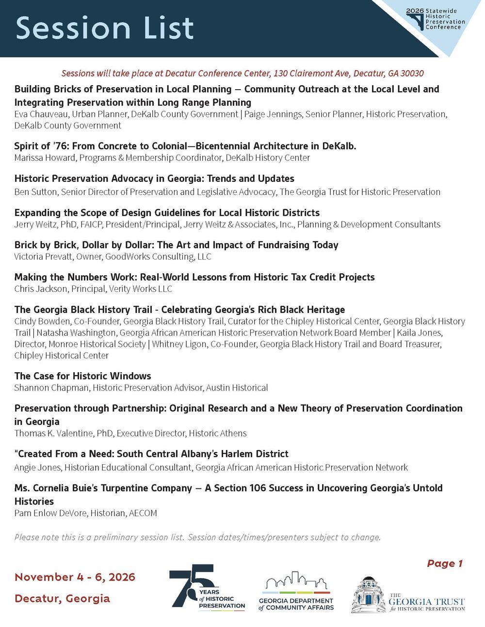 Image of the 2026 Statewide Historic Preservation Conference Session List