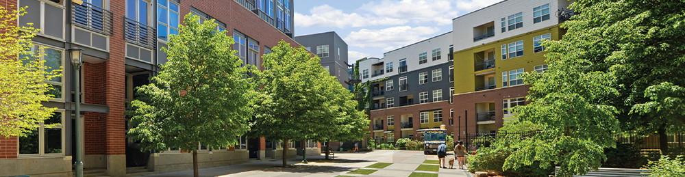 Exterior of apartment building.